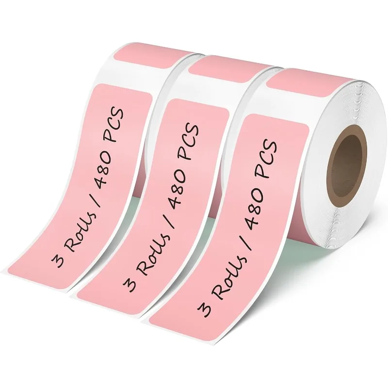 3롤 12x40mm 핑크색 자체 접착식 열전사 라벨 용지 방수 및 찢어짐 방지 160 라벨/롤 가정 및 사무실용