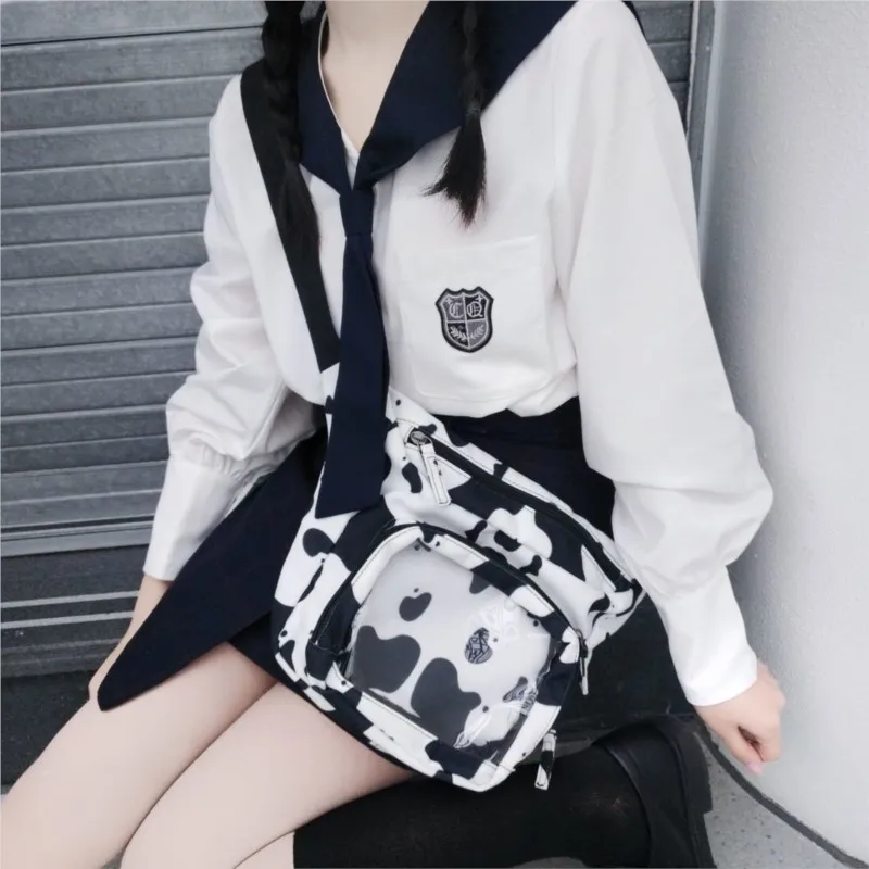 JIAERDI Japanese Style Pink Ita Bag Women Nylon Harajuku JK Uniform Casual Crossbody Bags Girls Transparent Messenger Bag Itabag