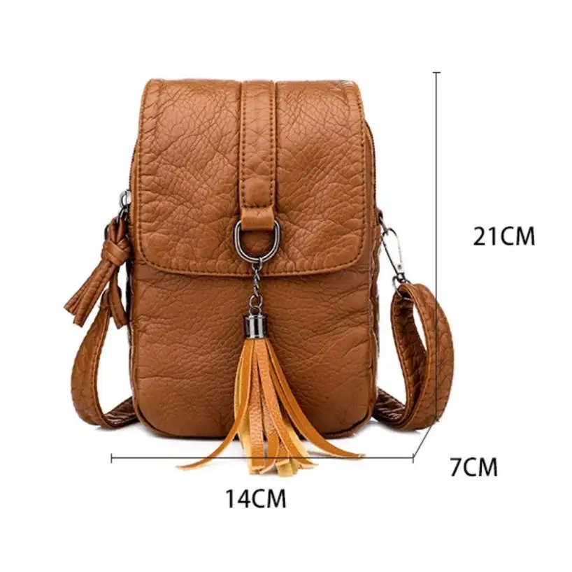 1 Pcs Shoulder Bag With Soft Leather Texture Fashionable Large Capacity Multi-layer Phone Bag Retro Trend