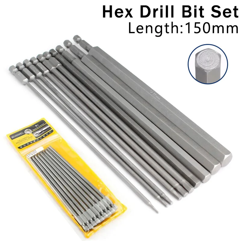 8/10Pcs 150mm Hex Head Allen Wrench Drill Bit Set Premium S2 Steel Drill Bit Quick Release Shank Magnetic Screwdriver Bit Set