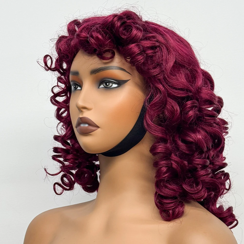 300% Density Loose Bouncy Curly Wig with Bangs Big Wavy Fluffy Loose Curly Wigs Full Machine Made Soft Hair Wigs for Black Women