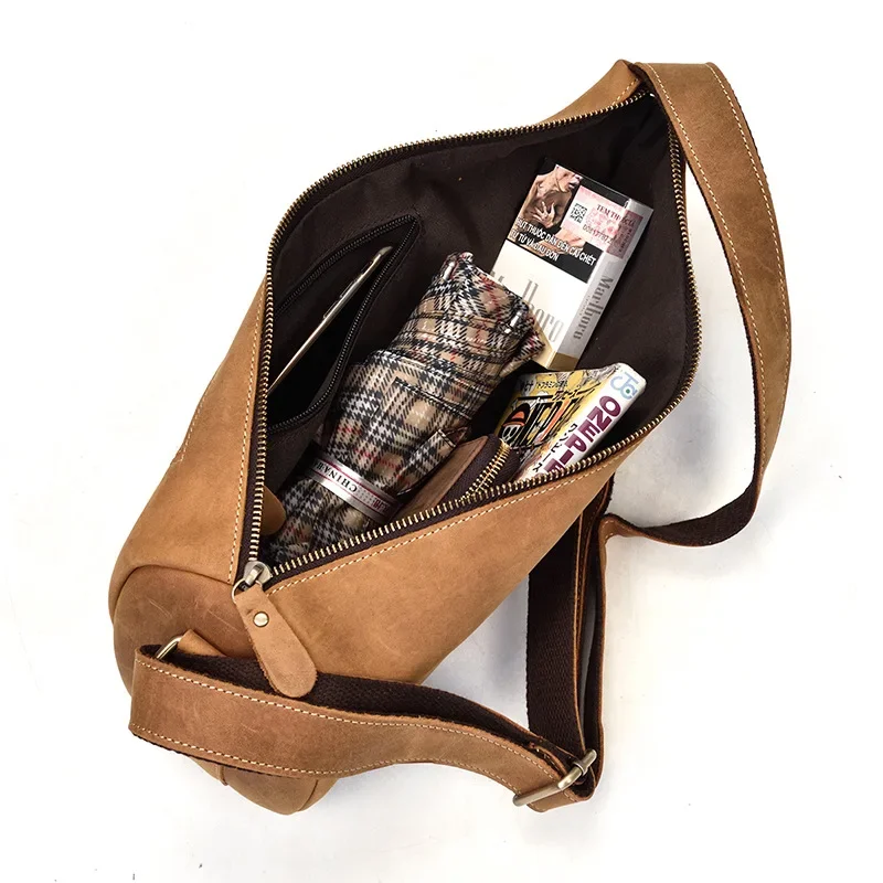 Vintage Crazy Horse Leather Chest Bag for Men