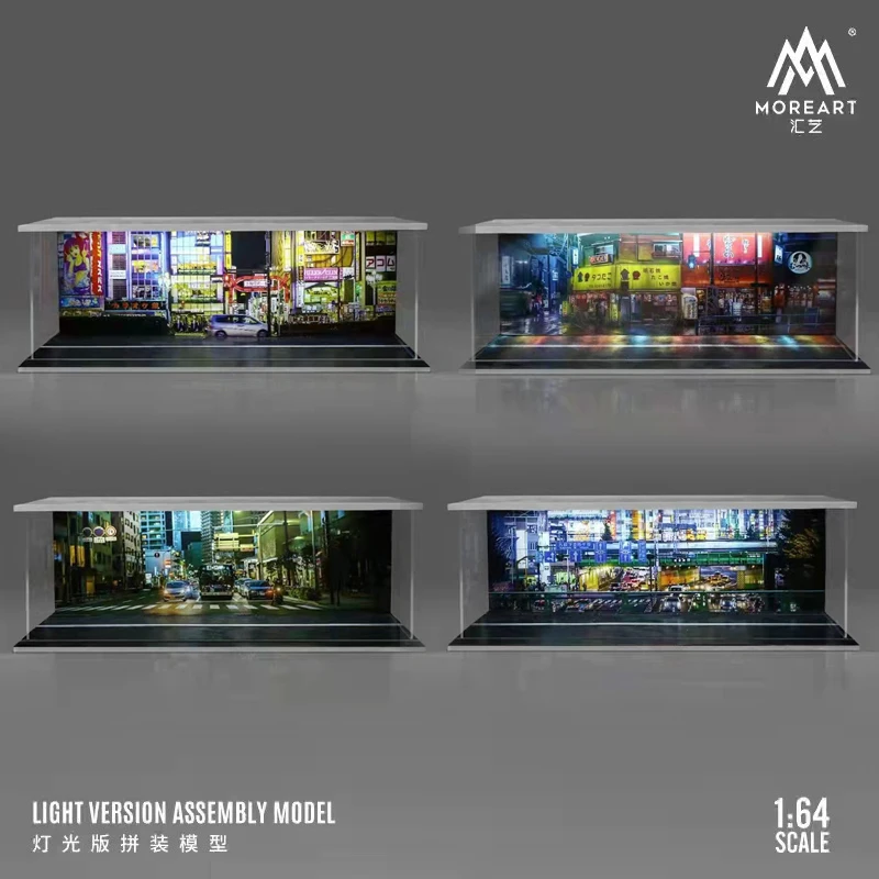 1/64 Parcheggio Simulato Street Scene Miniature Diorama Car Garage Assemblaggio In Pvc Con Luce Parcheggio Modello Display Frame