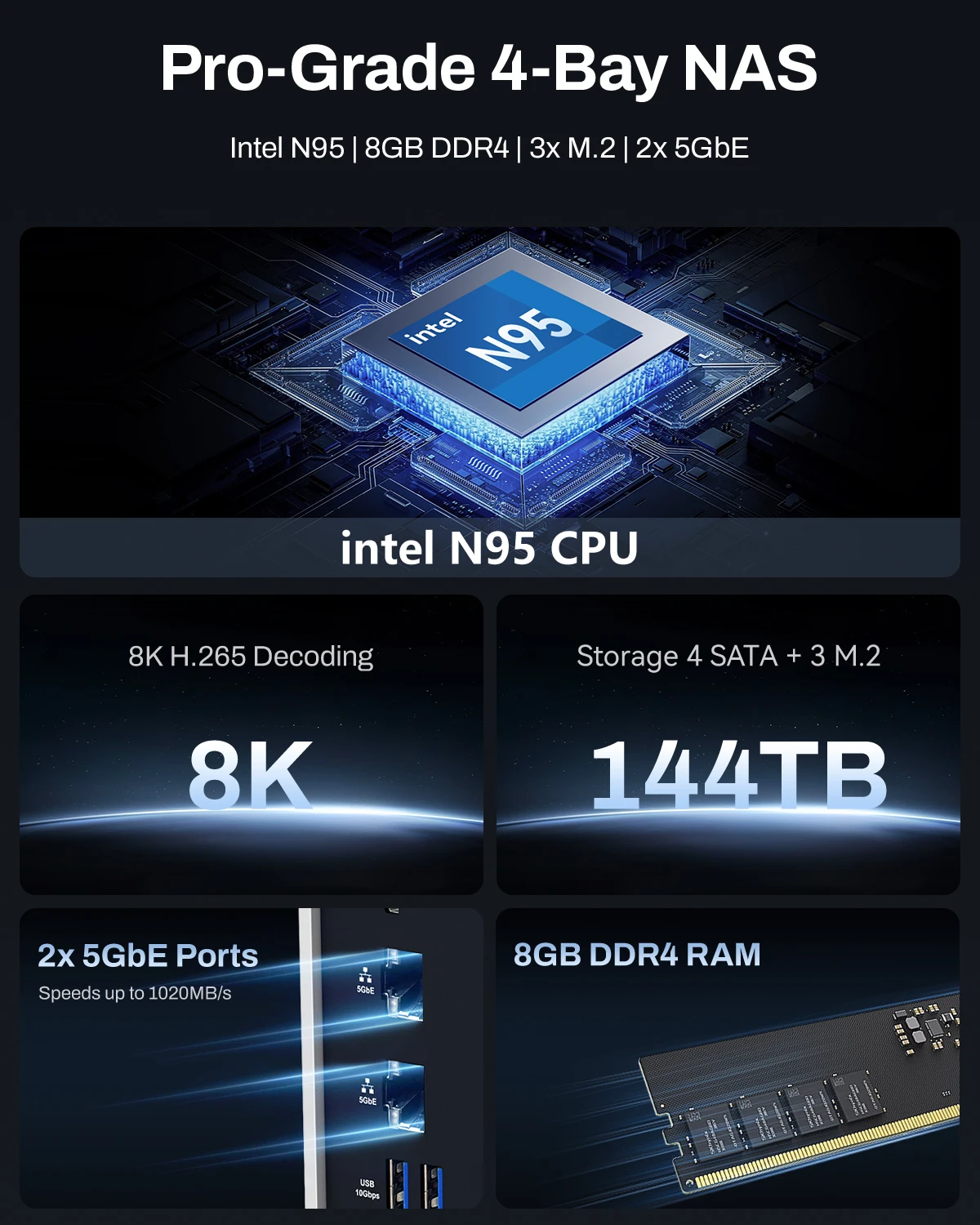 TERRAMASTER F4-425 Plus 4베이 NAS 스토리지 ?인텔 N95 쿼드 코어 CPU, 8GB RAM, 네트워크 연결 스토리지(디스크 없음)