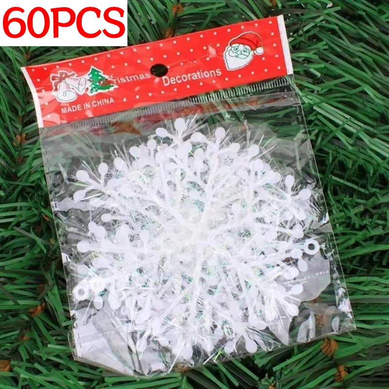 thumbnail image 1 of 120/30 piezas de adornos navideños con forma de copo de nieve, copos de nieve blancos falsos con purpurina, colgantes para árbol de Navidad, decoraciones para fiestas en casa y Año Nuevo, 1 of 5