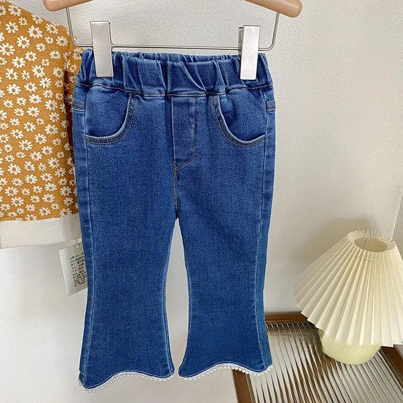 

Girls Jeans Trousers Spring and Autumn 2023 New Children's Fashion Bell-bottoms Baby Casual Pants 0 2 4 6Y