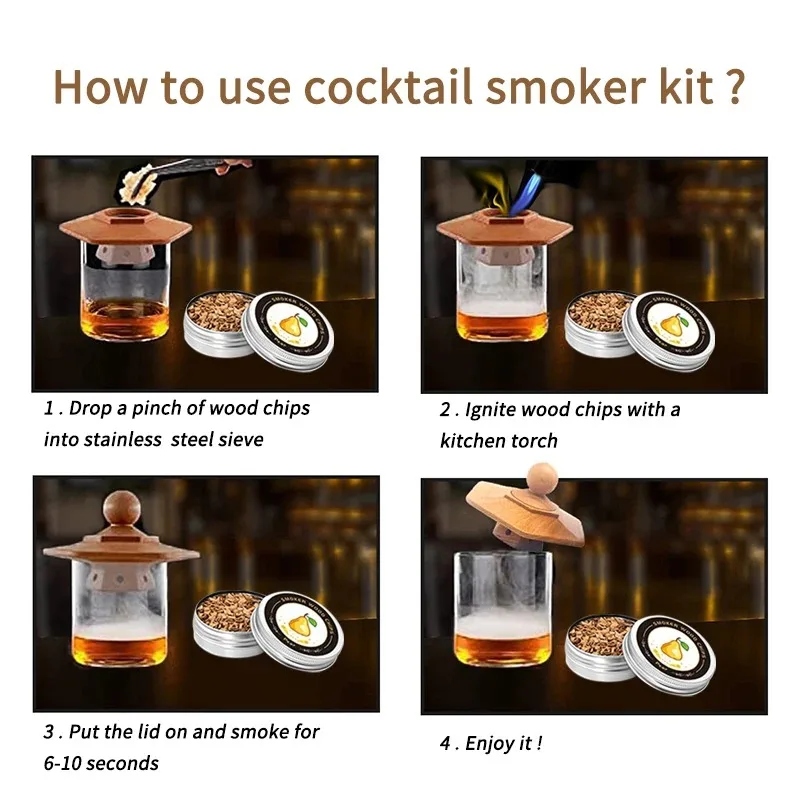 Cocktail Smoker Kit Cocktail Smoker Kit Whiskey Wooden Smoked Wood Hood Smoker For Drinks Kitchen Bar Accessories Tools bar cocktail
