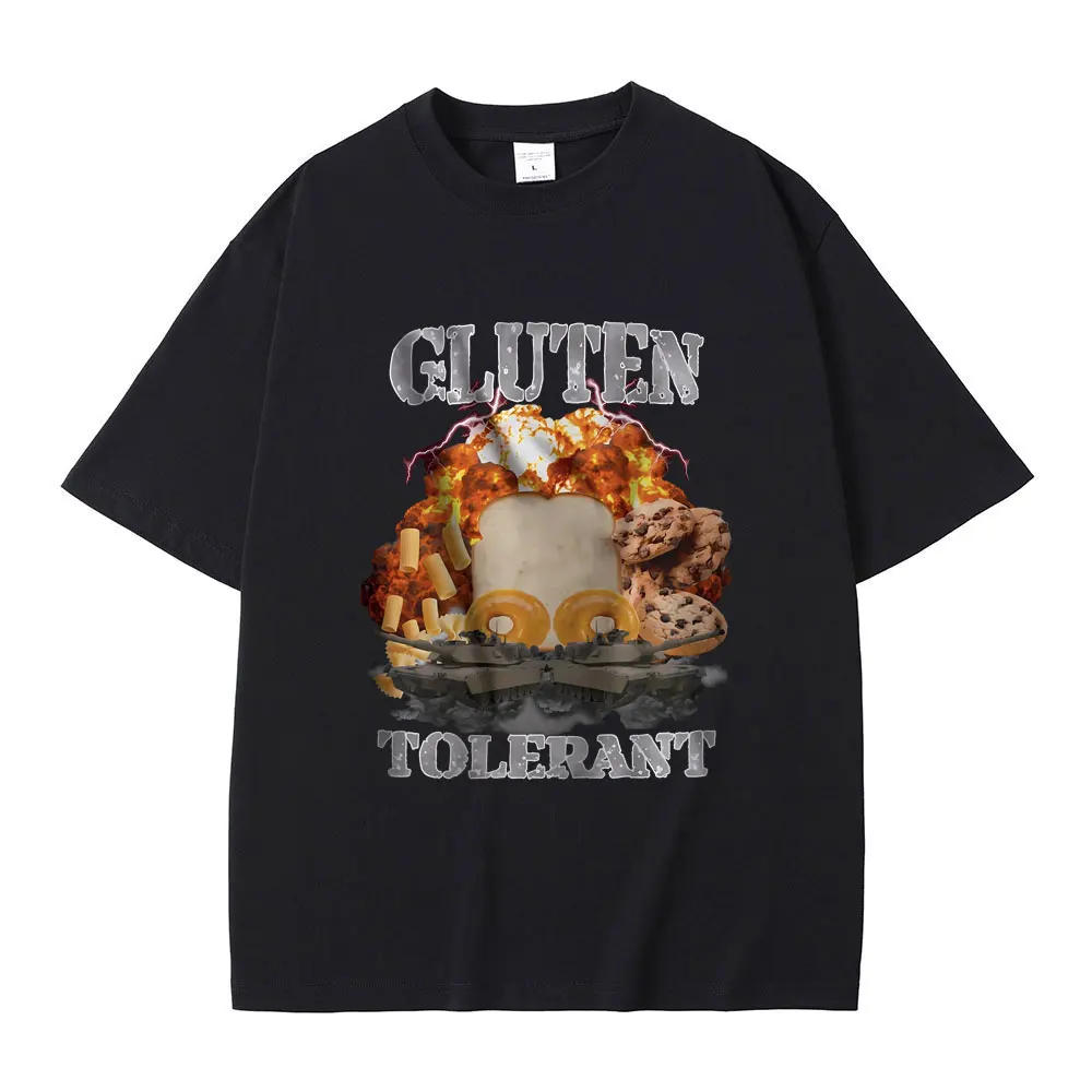 

Gluten Tolerant Funny Meme Print T-shirt Male Fitness Pure Cotton T Shirts Men Women's Casual Vintage Gothic Short Sleeve Tees