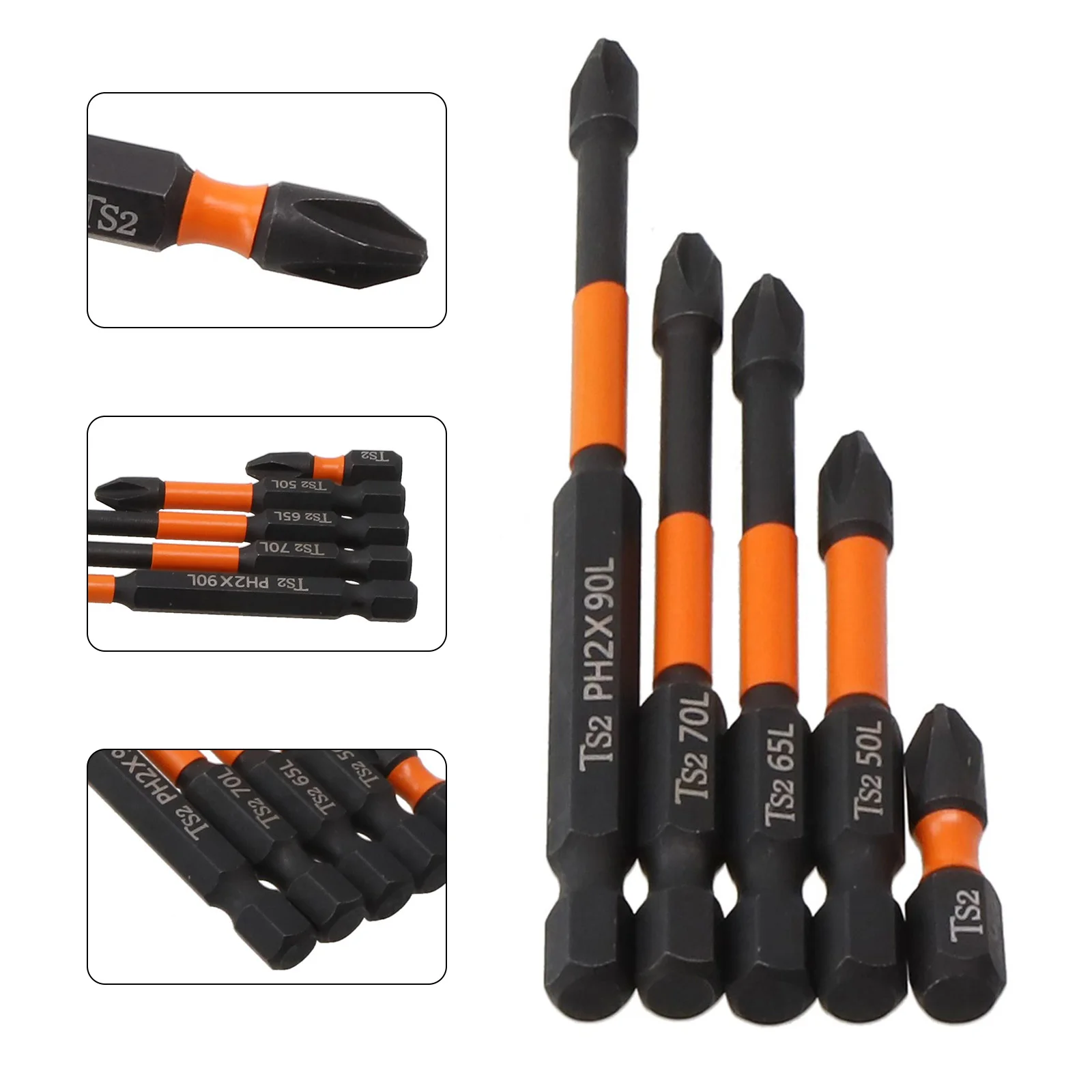 

5pcs PH2 Impact Cross Screwdriver Bits 25-90mm Hex Electrician Nutdrivers For Electric Drill Socket Switch Power Tool