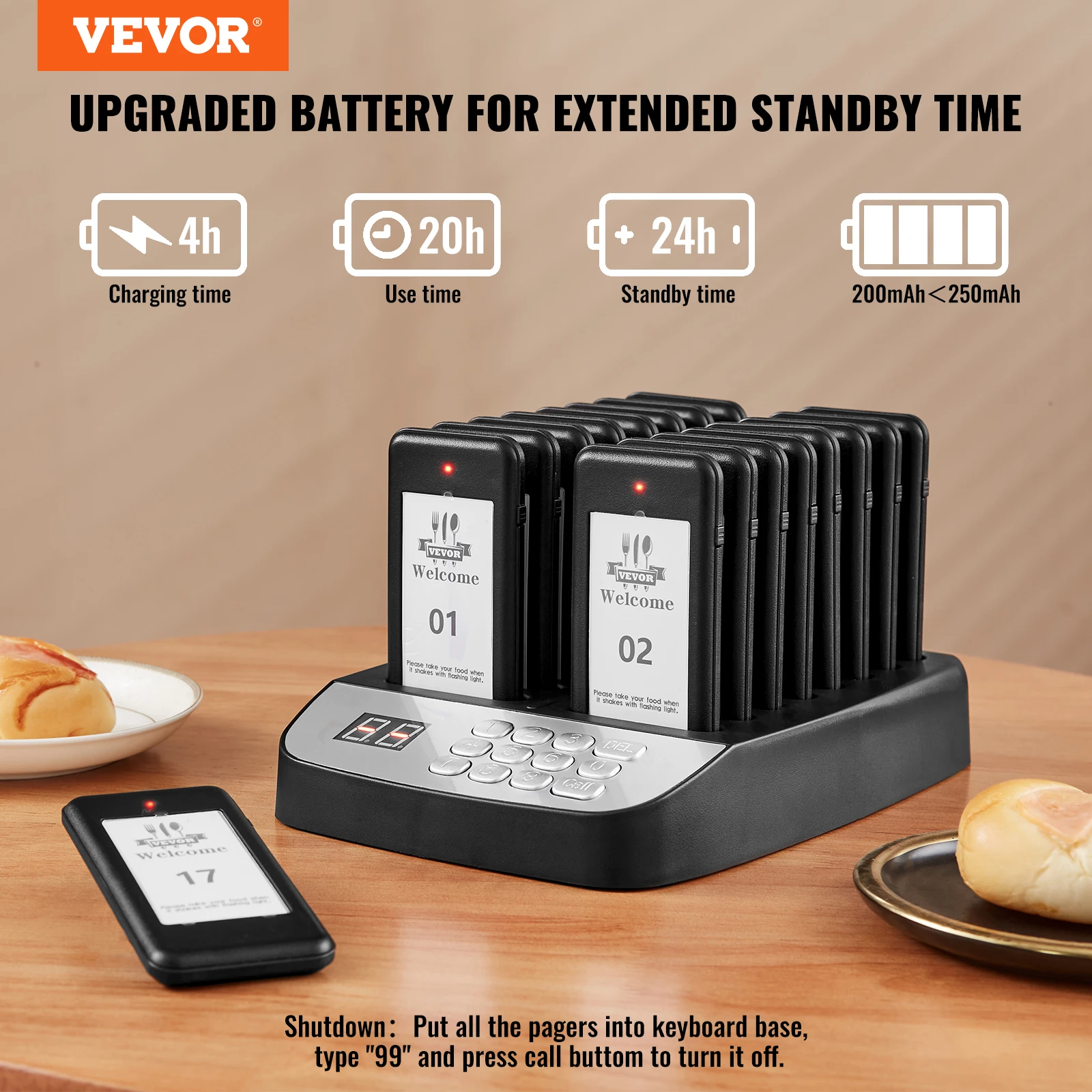 VEVOR 16pcs Restaurant Pager System Wireless 500m Long Range Lineup Waiting Queue Signal Guest Customer Calling Beepers 2