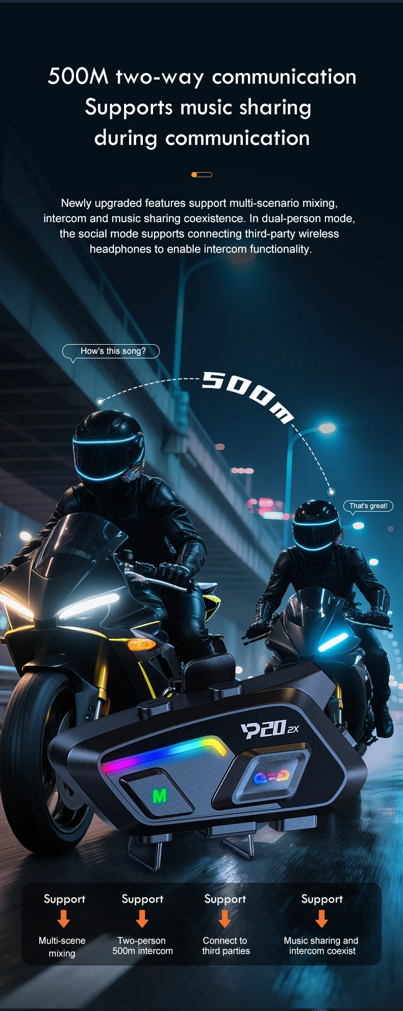 Wireless Bluetooth Motorcycle Helmet Headset Intercom Waterproof_voghion.com