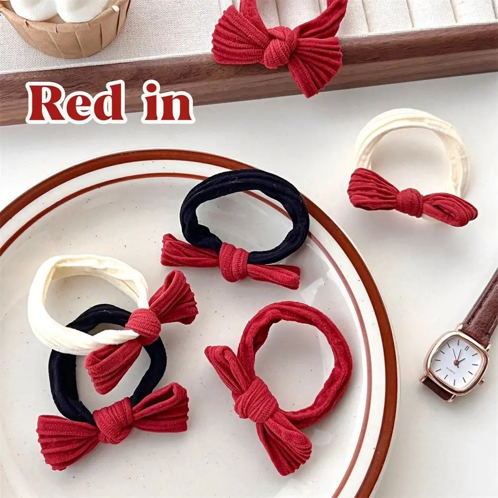 Bowknot New Year Elastic Hair Band New Year's Hairpin New Year Decor Red Bow Hair Rope Kids Gifts Korean Hair Accessories