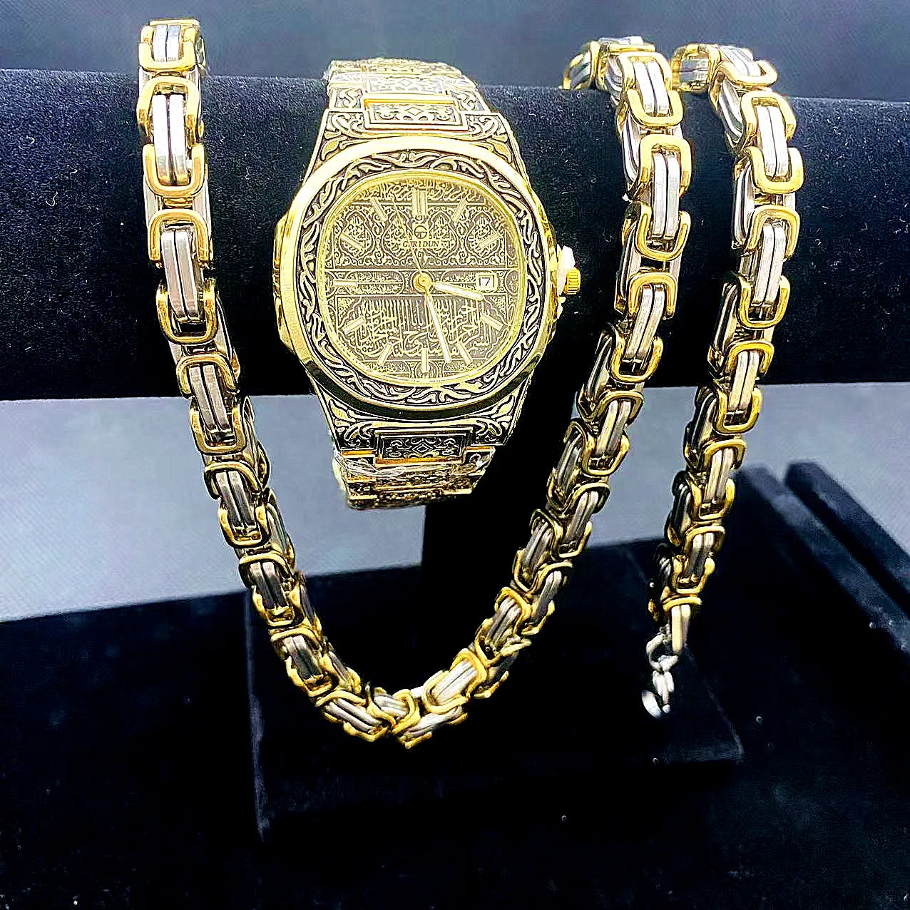 3PCS Iced Out Watch Bracelet Necklaces for Men Women Vintage Watch Stainless steel Link Chains Jewelry Set for Men Watches Reloj