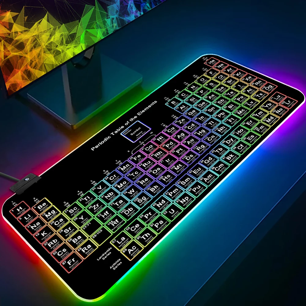

Periodic Table Of Chemical Elements RGB Gamer Keyboard Mouse Pad Mousepad LED Glowing Mouse Mats Rubber Gaming Computer Mausepad
