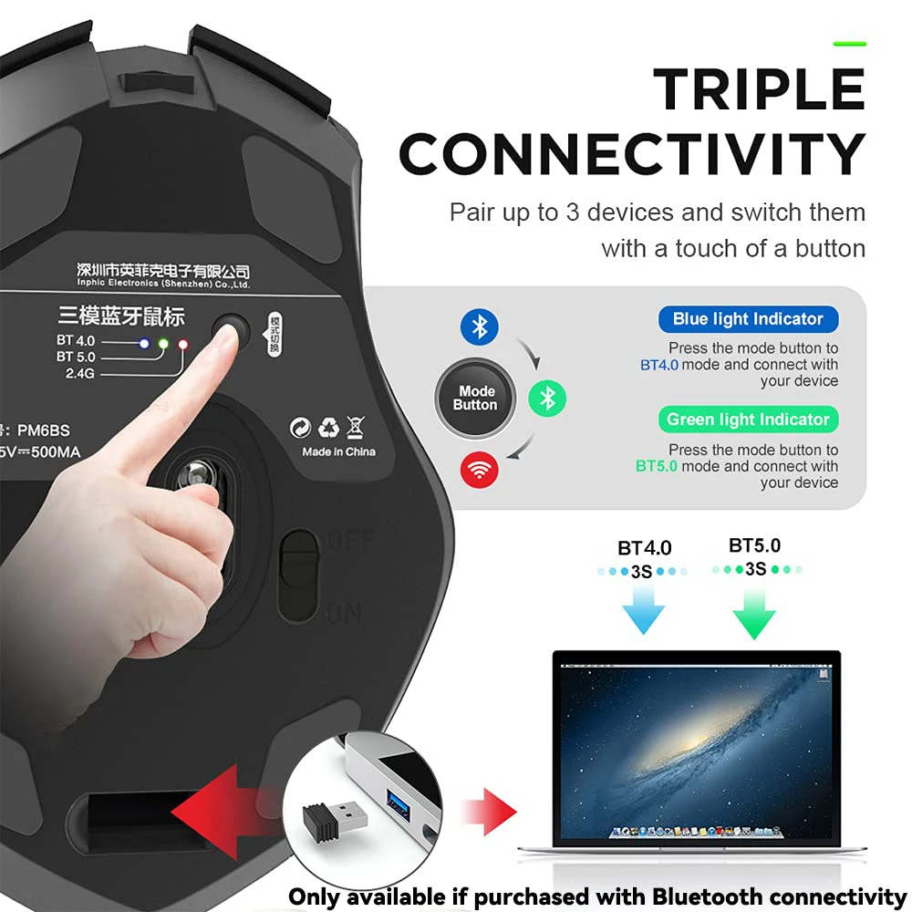Bluetooth Compatible Mouse Rechargeable 2.4G INPHIC PM6 Wireless Mouse Office Mute Support PC Laptop Tablet Smartphone Universal — view 4