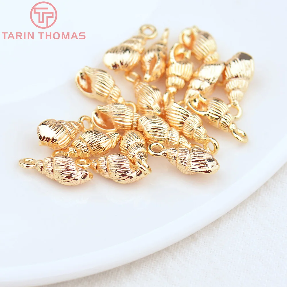 

(4470)10PCS 4.8x9MM Hole 1.5MM 24K Gold Color Plated Brass Conch Charms Pendants High Quality DIY Jewelry Making Findings