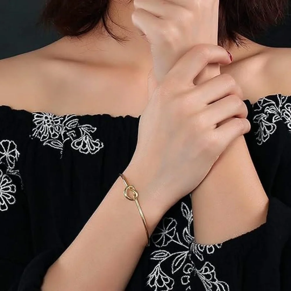 MEDFOLY Adjustable Gold Bangle Bracelet for Women 14K Gold Plated Forever Love Knot Infinity Bangle Bracelets Jewelry Gift 5