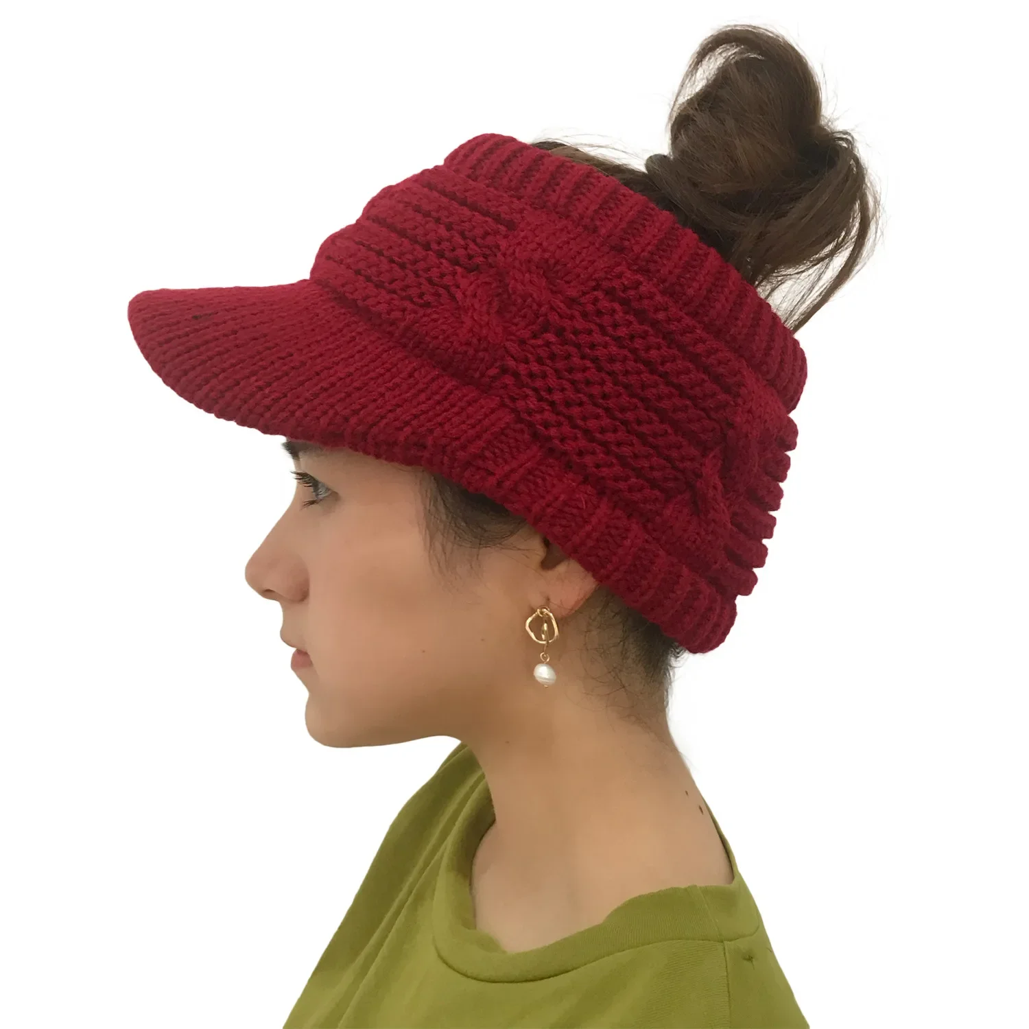 Women Girls Ponytail Baseball Cap Winter Warm Wool Knit Hat Empty Top Stretchy Beanie Caps Fashion Outdoor Ski Beanie Knit Hat 4