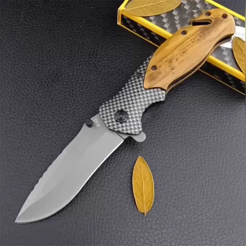 X50 Survival Folding Pocket Knife 5Cr13Mov Titanium Blade Wood Handle Survival EDC Tactical Knife Fruit Cutting Tools Gift