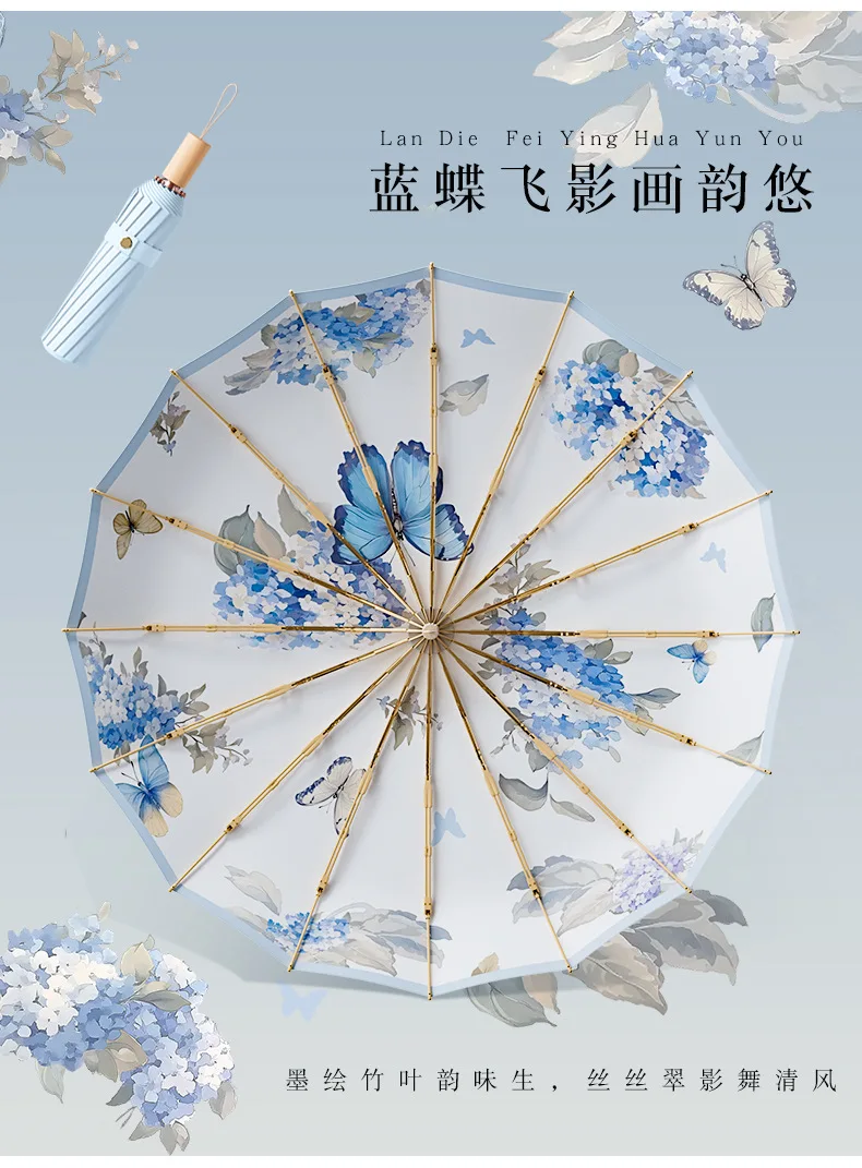 Description Picture 4 of itemAntique 16-bone Umbrella Large Rain Or Shine Folding Umbrella Female Sunshade UV Sun-proof Colored Rubber Umbrella