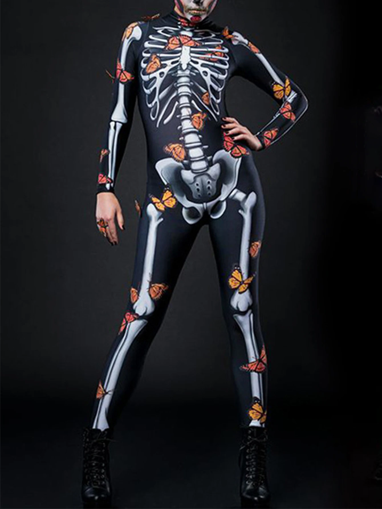 Halloween Cosplay Fashion Parent-child Clothing Jumpsuit Butterfly Print Skeleton Women Girl Sexy Tracksuit Zentai Jumpsuits