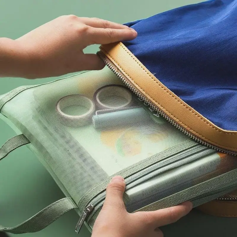 A4 File Storage Bag Zipper Style Double-layer Mesh Storage Bag Large Capacity Student Stationery Storage Bag Transparent Folder