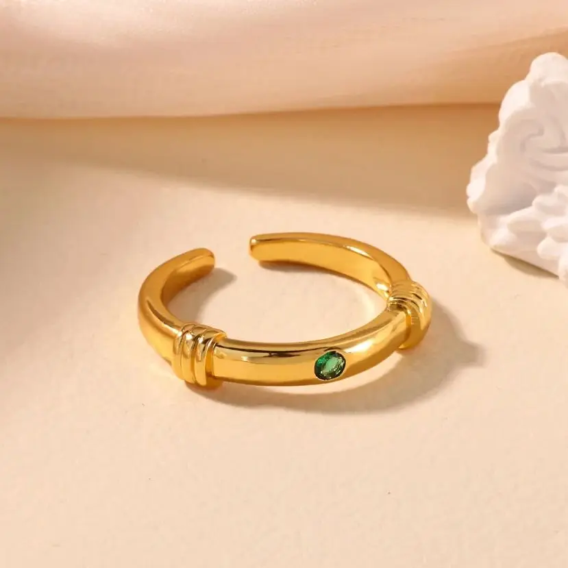 Zircon Green Knot Rings Stainless Steel Knot Opening Ring