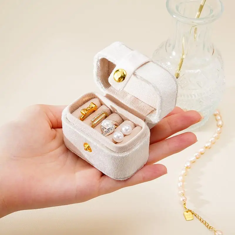 

Mini Ring Box Soft Bead Velvet Portable Small Jewelry Organizer Display Travel Gift Case Boxes Leather Earring Necklace Holder