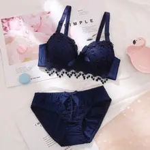  7 Colors Women Push Up Lingerie Bra and Panties Lace Wireless Bra Briefs Sexy Bra Top Female Seamless Plus Size Underwear Set 