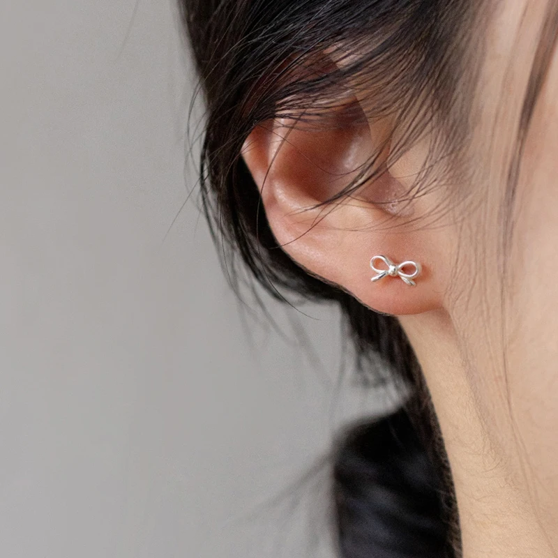 925 Sterling Silve Bowknot Stud Earrings for silver stud earrings silver earrings womens earrings Women Classic Fine Jewelry Piercing Screw Bead Accessories