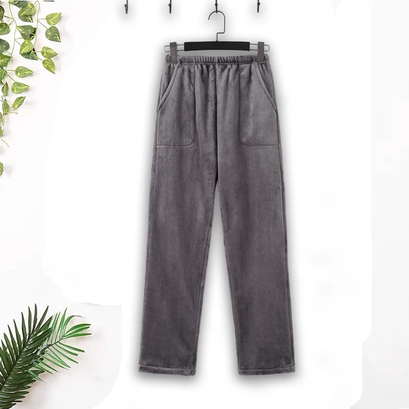 Couple's pajamas Winter flannel loose fat double pocket straight leg trousers Men's and women's same coral velvet home pants