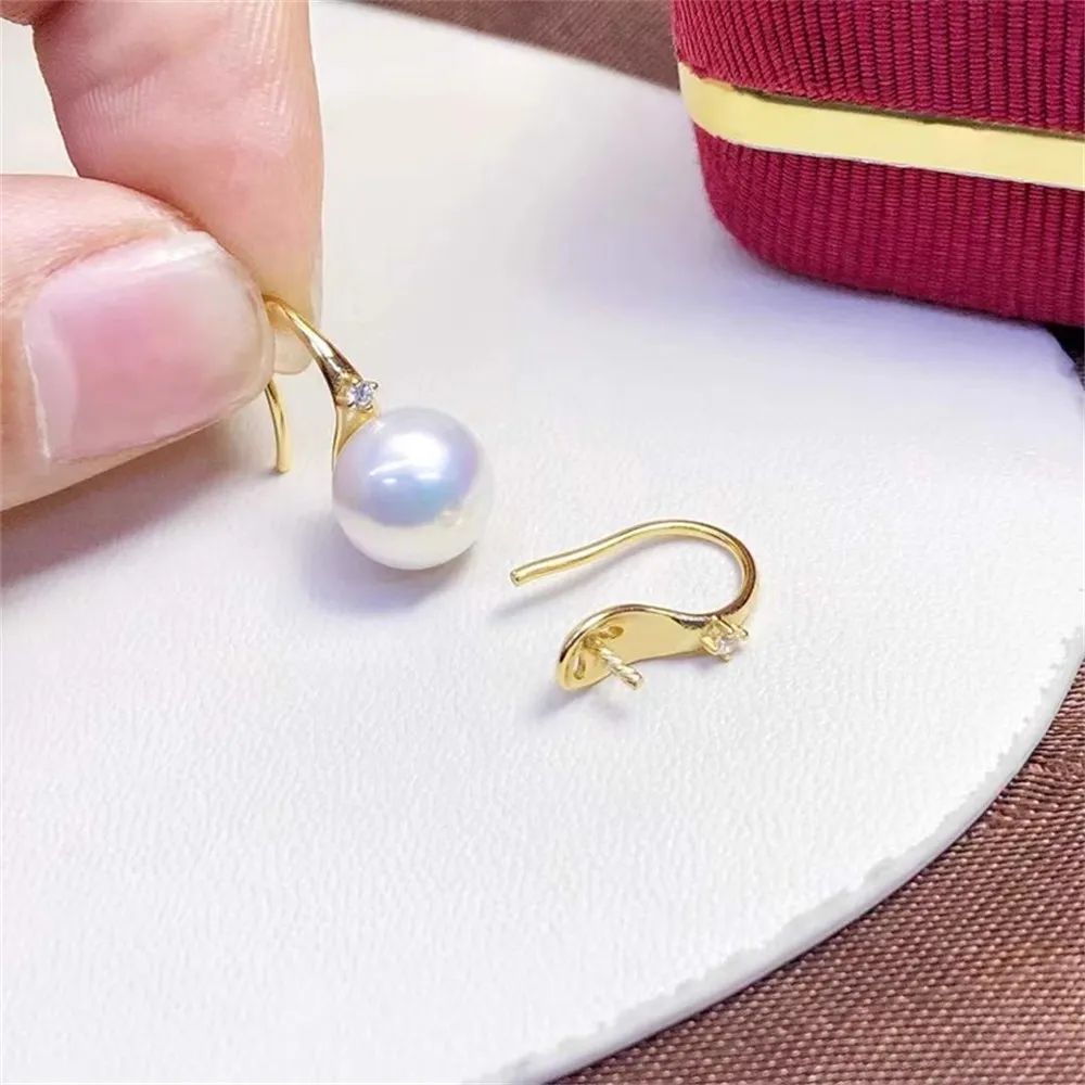 

DIY Pearl Mini Accessories S925 Pure Silver Ear Stud Empty Holder Gold Silver Earrings Fit 8-10mm Round Beads E168