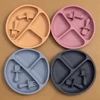 3pcs/set BPA Free Newborn Silicone Children's Tableware Waterproof Baby Plate Solid Color Plates Training Fork Spoon Baby Stuff 1