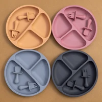 3pcs/set BPA Free Newborn Silicone Children's Tableware Waterproof Baby Plate Solid Color Plates Training Fork Spoon Baby Stuff 1