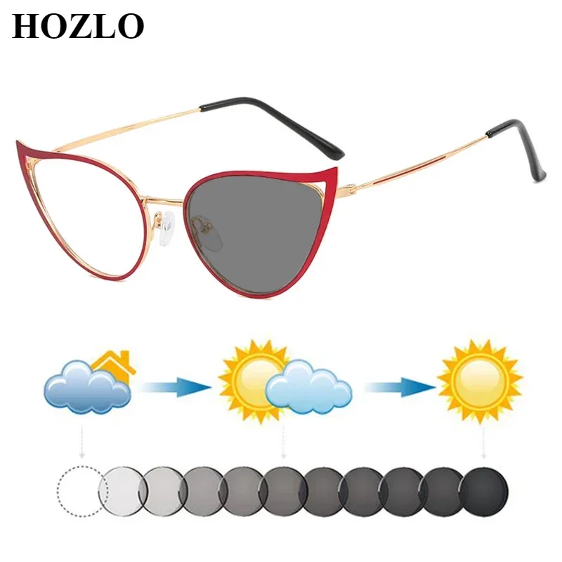 

Women Baking Paint Hollow Cat Eyes Photochromic Myopia Prescription Sunglasses Female Fashion Nearsighted Shortsighted Spectacle