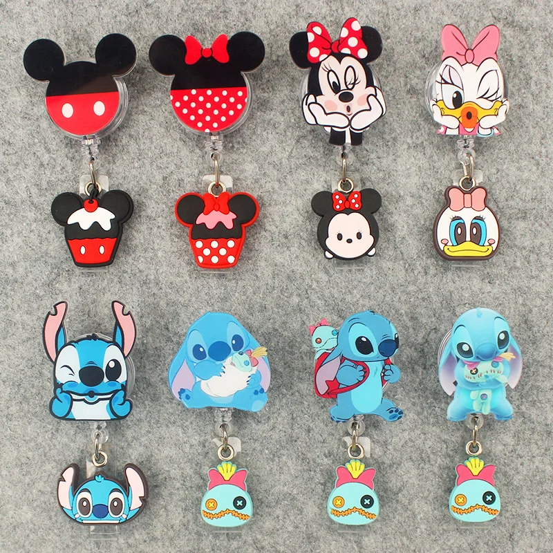 Two Face Minnie Daisy Stitch Style Badge Reel Infermiera Workers Enfermera Id Holder Accessorio Porta Biglietti Da Visita Retrattile