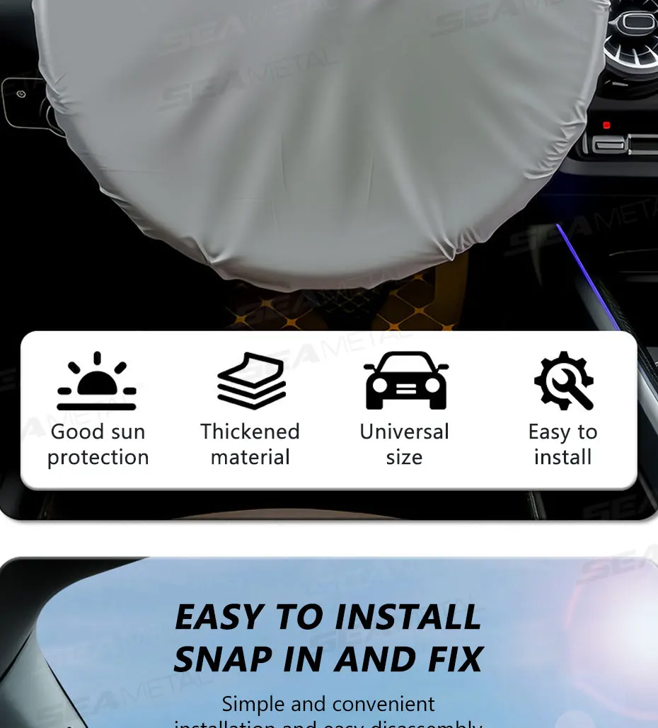 BLALION Universeller Auto-Lenkrad-Sonnenschutz Silberbeschichteter Stoff Sonnenschutz Hitzeschutz Auto-Innenausstattung Zubehör – Detail 2
