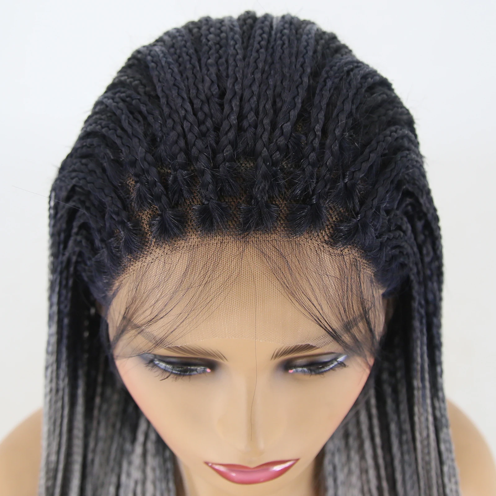 Thiswig Black Ombre Grey Braided Wigs Lace Front Synthetic Wig for Black Women Long Heat Resistant Fiber Box Braid African Wig