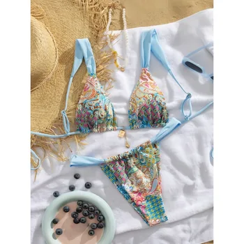 Bikini stampato diviso costume da bagno donna sexy bikini vacanza al mare 1