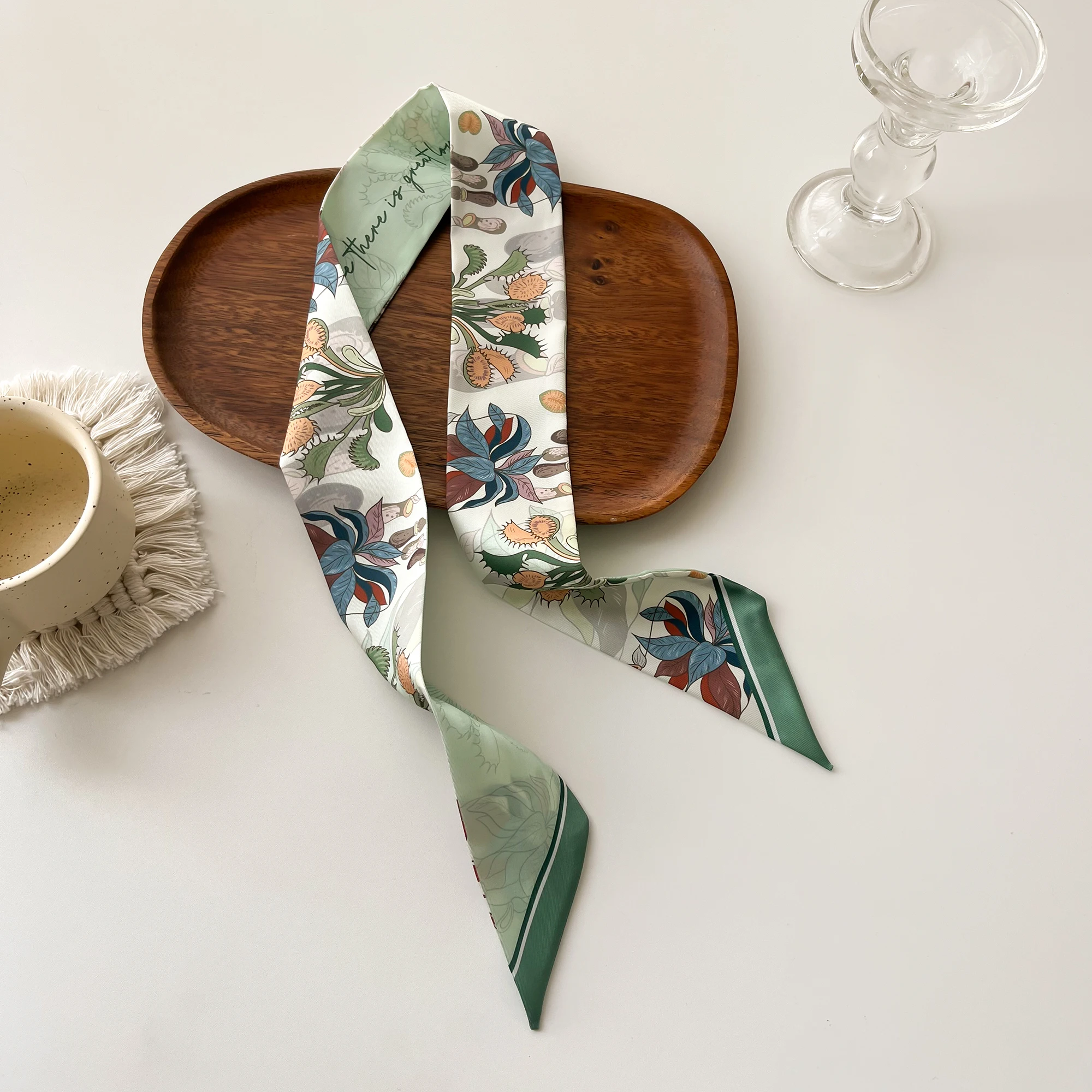 Europe 2024 Fashion New National Style Small Nroken Flower Women's Decorative Twill Binding Bag Handle Silk Scarf Ribbon Scarf 2