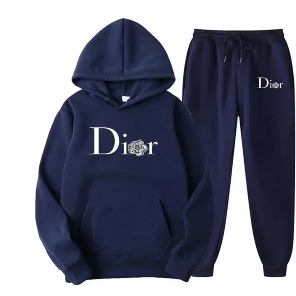 Autumn men's and women's tracksuit sets fleece warm hoodies pants 2PCS long sleeve sports suit sports clothing
