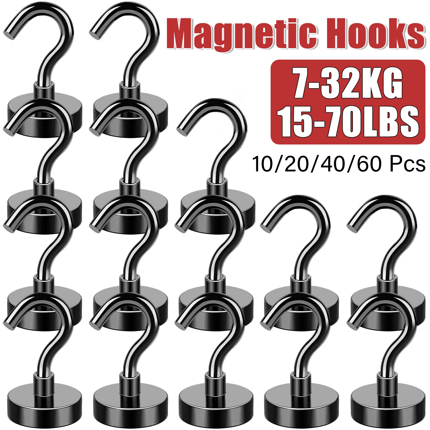 Black Magnetic Hooks Heavy Duty Utility Hooks Rare Earth Neodymium Magnet Hooks Hanging Nickel Coating Hanger for Home/Kitchen