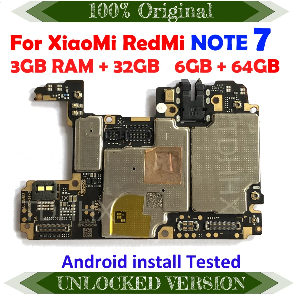 Mobile Motherboard Cell Phone Parts Motherboard for Xiaomi Redmi Note 7 32GB 64GB 128GB ROM with Google Play store Installed