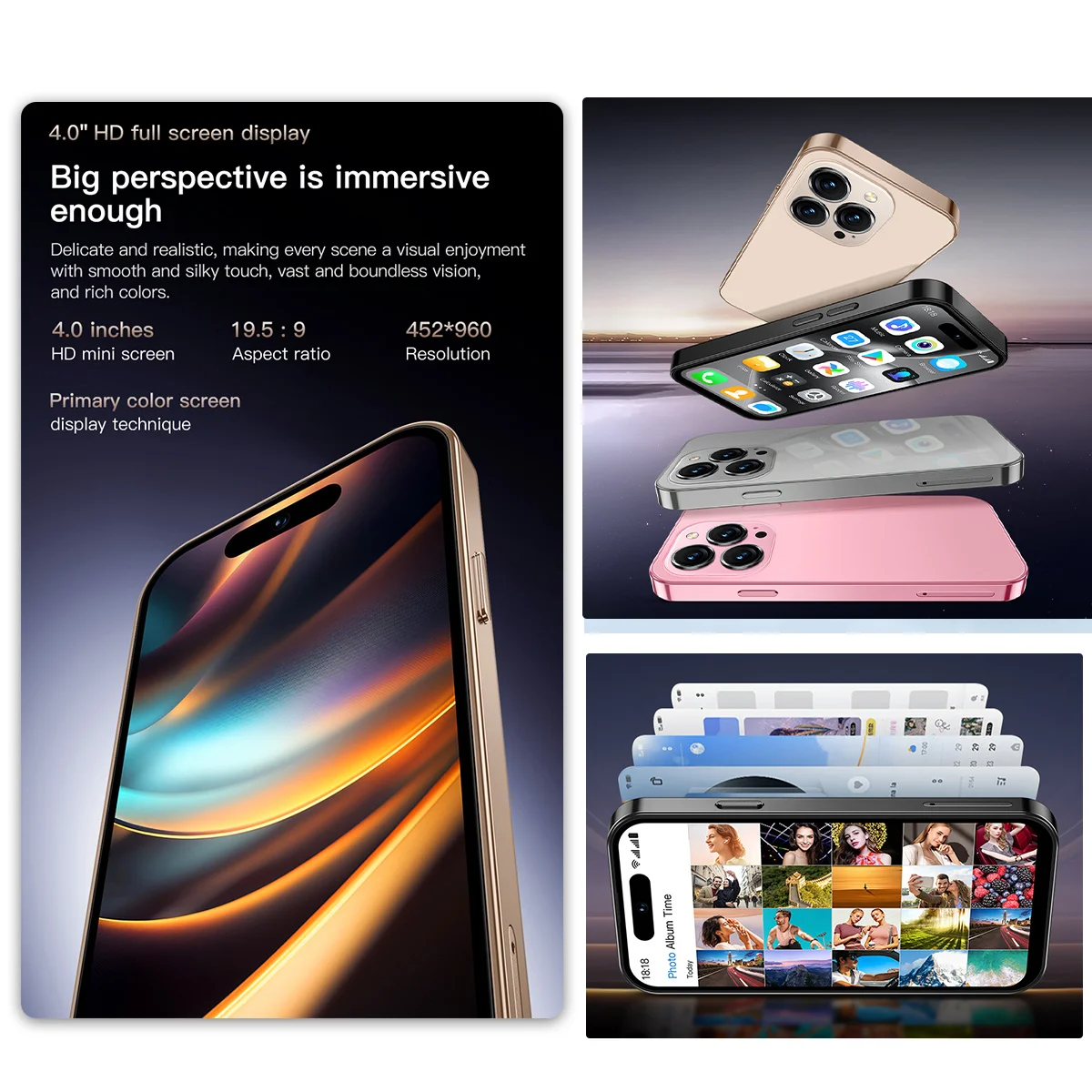 2025 New ONEMYTH 3G Mini Smartphone 4.0" HD Full Screen 2000mAh Large Battery 2GB RAM 16GB ROM 5MP Camera Dual SIM With Face ID 3