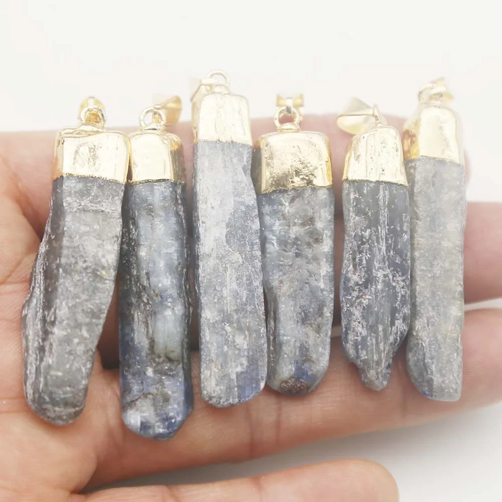 Natural Stone Ore Irregular Blue Crystal Electroplated Gold Pendants Sweater Chain Necklace Jewelry Wholesale 8Pcs Free Shipping