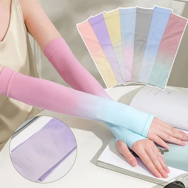 

1 Pair Elastic Sleeve Summer Ice Fabric Arm Sleeve Driving Gloves Arm Sleeves Long Fingerless Arm Cover Mittens Covered Anti-UV