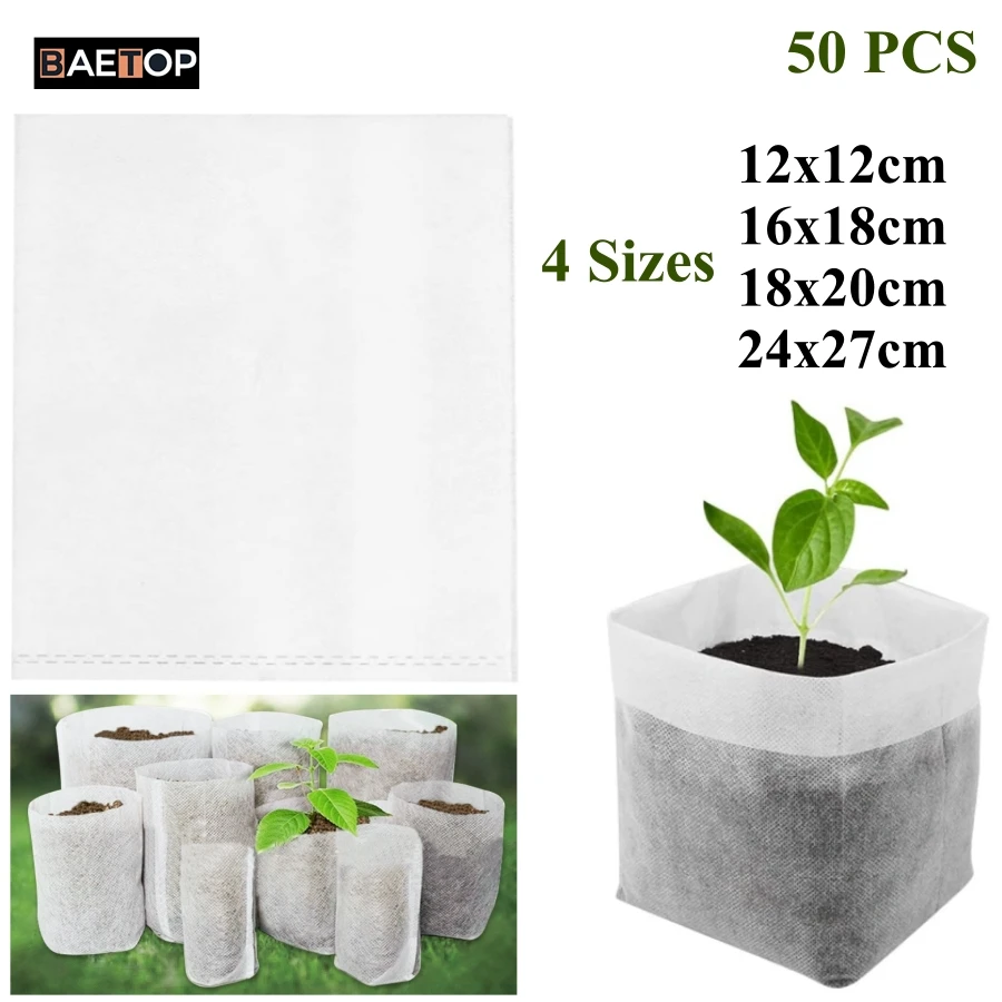 

Biodegradable Non-Woven Nursery Bags, Plants Grow Bags, Seedling Pots, Plants Pouch for Home Garden Supply, 4 Sizes, 50Pcs