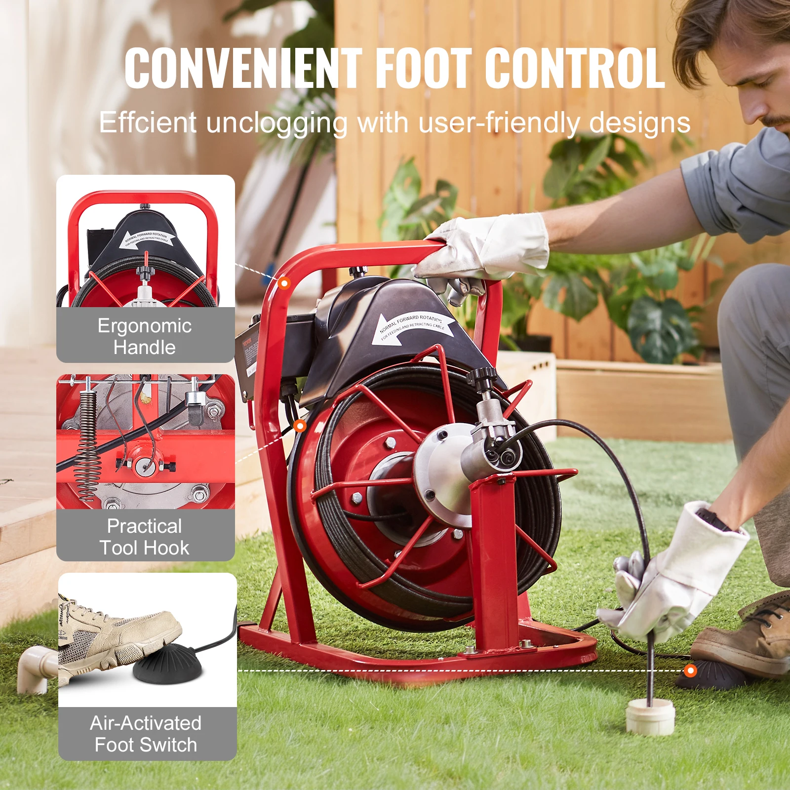 Electric Drain Cleaner Machine with 50FT Cable for Home Use