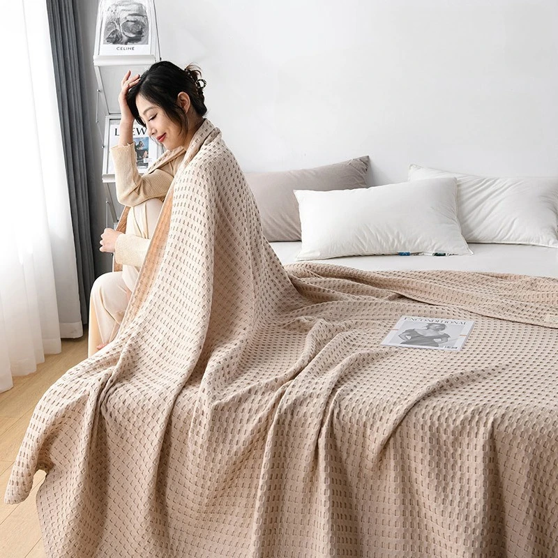 Waffle Plaid Blanket 100% Cotton Summer Bed Throw Thin Quilt Knitted Bedspread Home Sofa Coverlets  Throw Blankets Girl Boy - 2