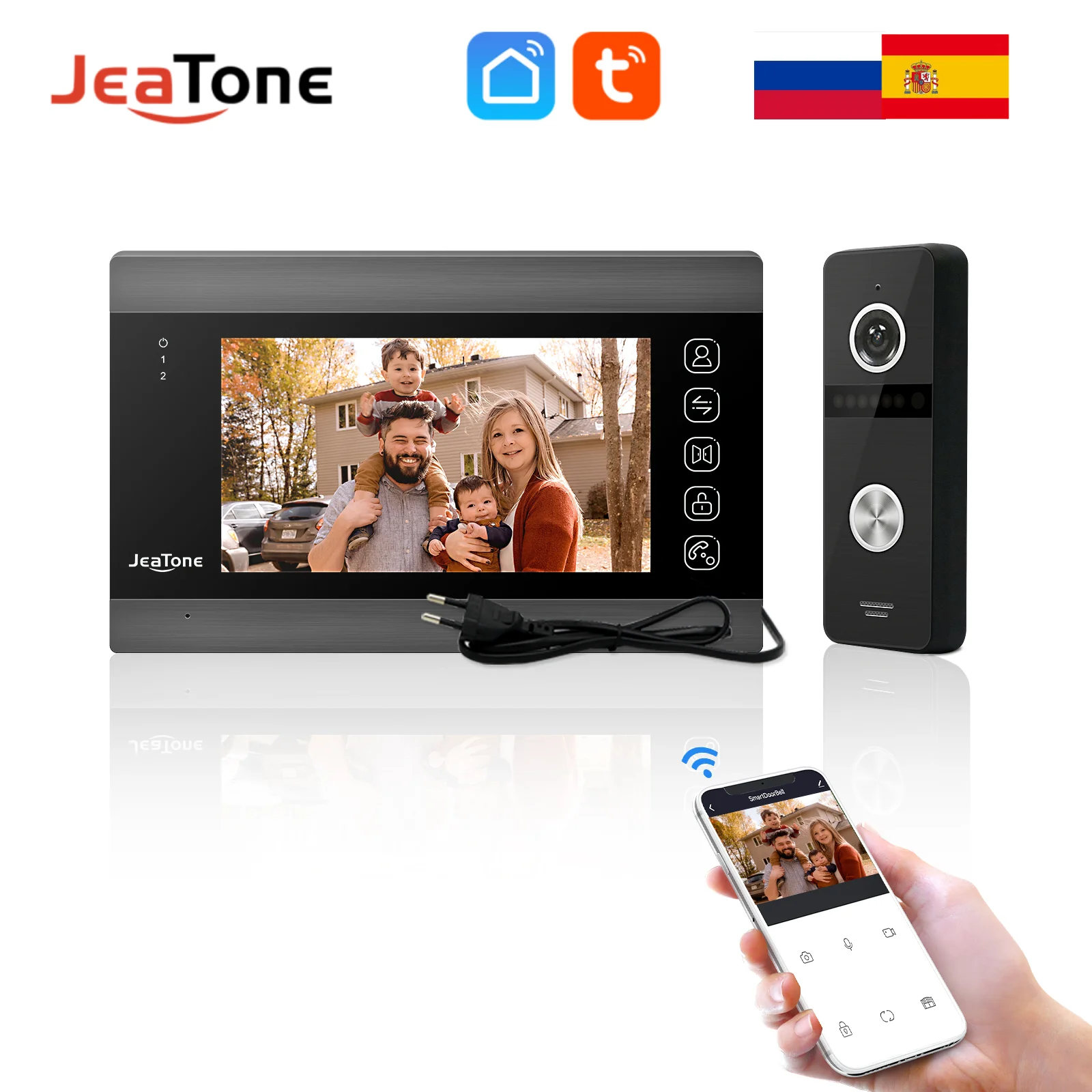 

Jeatone WiFi Tuya 7 Inch Video Door Phone Intercom System with 720P AHD Wired Doorbell Camera Remote Unlock Motion Detection